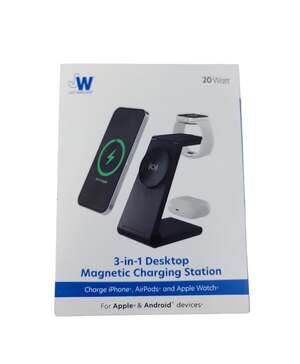 Just Wireless 3-in-1 Desktop Magnetic Charging Station, 20W, Foldable, Black